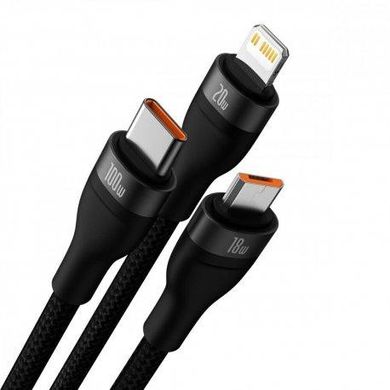 Baseus Flash Series II 3 in 1 USB Type-C to Type-C/Lightning/Micro USB 100W 1.5m Black (CASS030201)