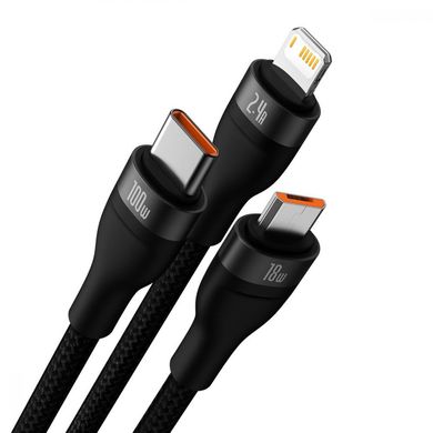 Baseus Flash Series II 100W 3-in-1 USB to Type-C/Lightning/Micro USB 1.2m Black (CASS030001)