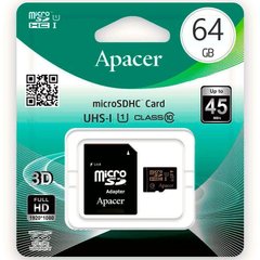 Apacer 64 GB microSDXC Class 10 UHS-I + SD adapter AP64GMCSX10U1-R