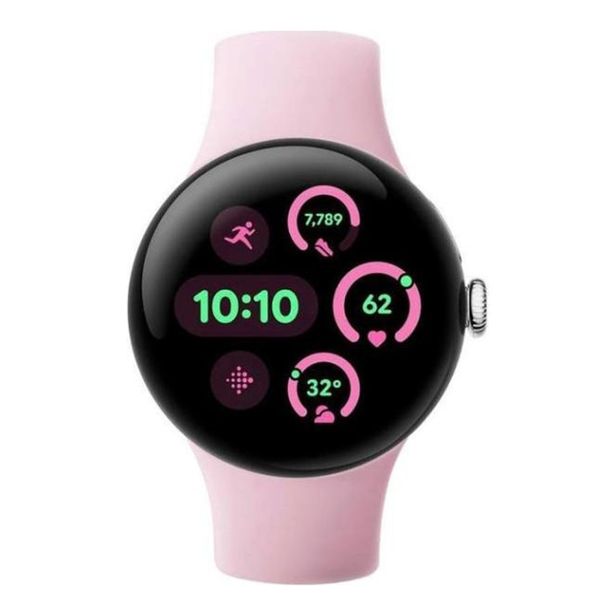Google Pixel Watch 3 41 mm Wi-Fi Polished Silver Aluminum Case/Rose Quartz Active Band