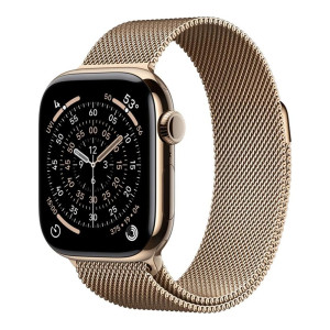 Apple Watch Series 11 GPS + Cellular 46mm Gold Tit. Case w. Gold Milanese Loop - M/L (MFD84)