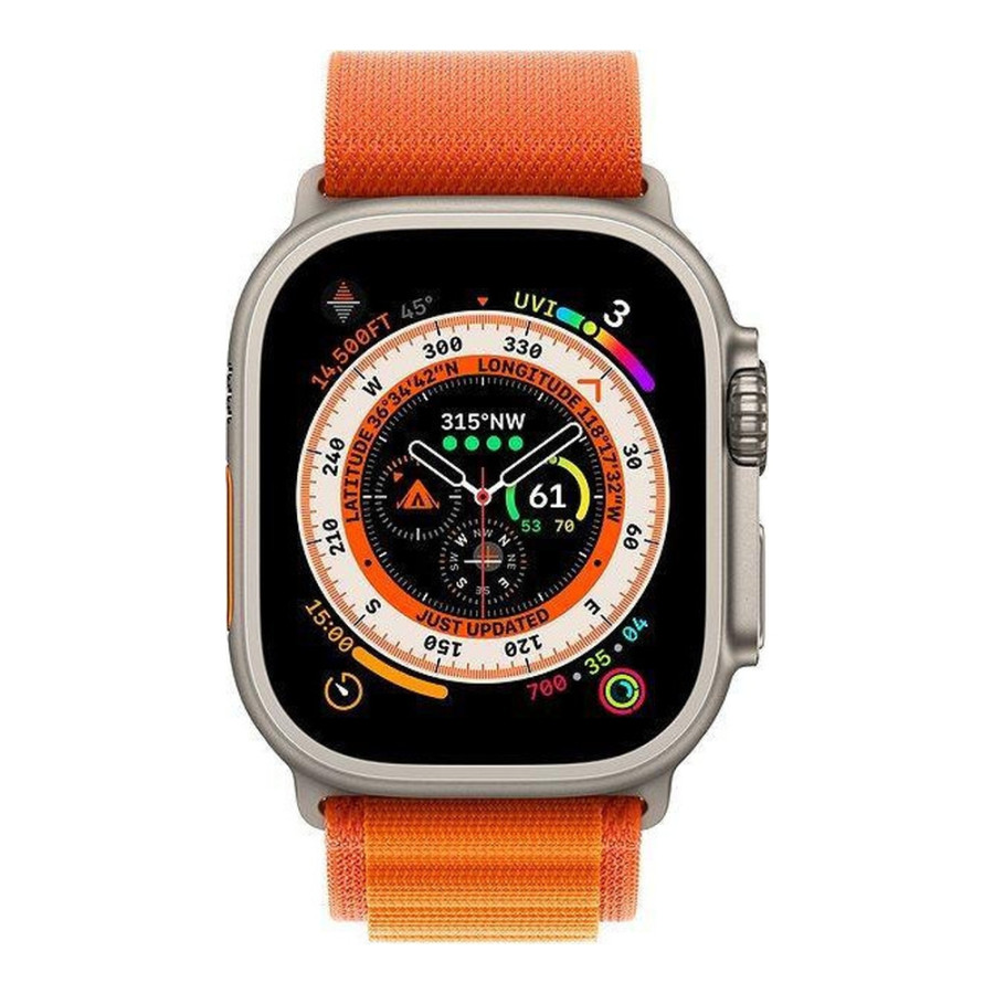 Apple Watch Ultra GPS + Cellular 49mm Titanium Case with Orange Alpine Loop - Large (MQEV3/MQFM3)