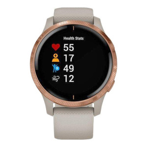 Garmin Venu Rose Gold Stainless Steel Bezel W. Light Sand And Silicone B. (010-02173-23/22/21) (OFFICIAL REFURBISHED)