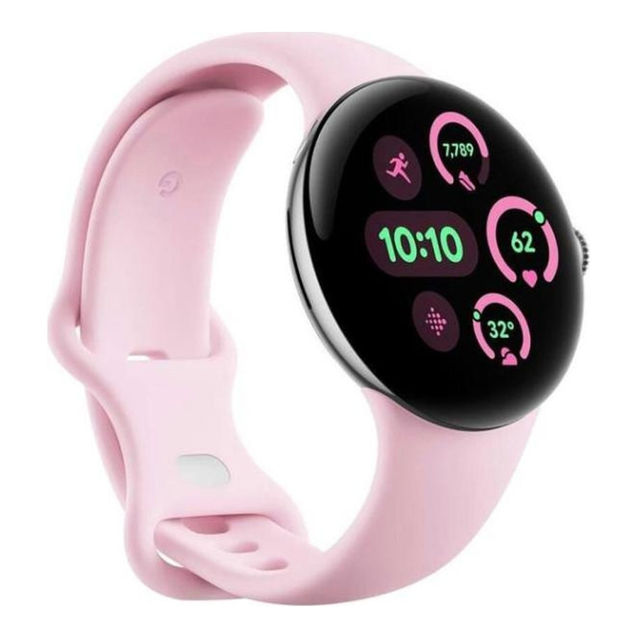 Google Pixel Watch 3 41 mm Wi-Fi Polished Silver Aluminum Case/Rose Quartz Active Band