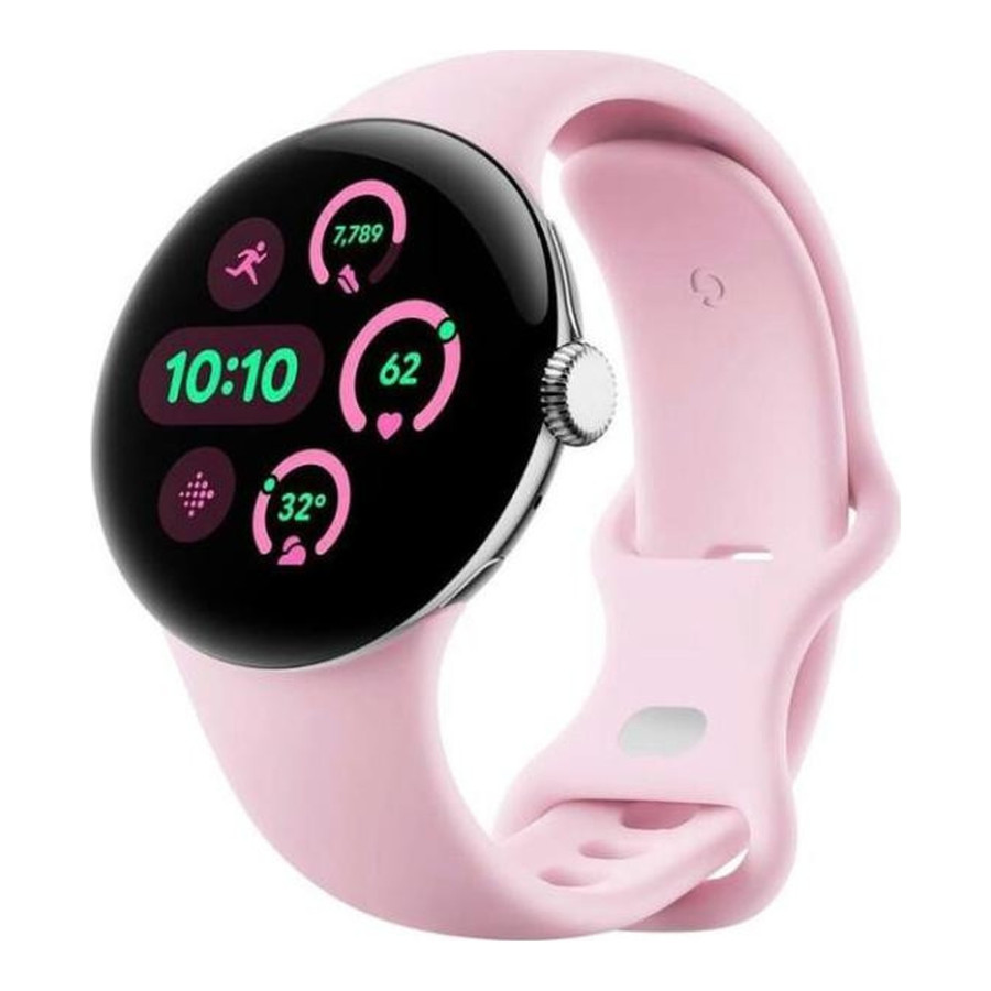 Google Pixel Watch 3 41 mm Wi-Fi Polished Silver Aluminum Case/Rose Quartz Active Band