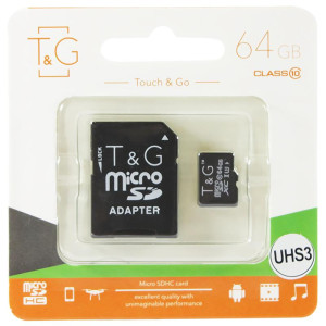 Карта пам'яті microSDXC 64Gb T&G (UHS-1)(Class 10) + Adapter SD