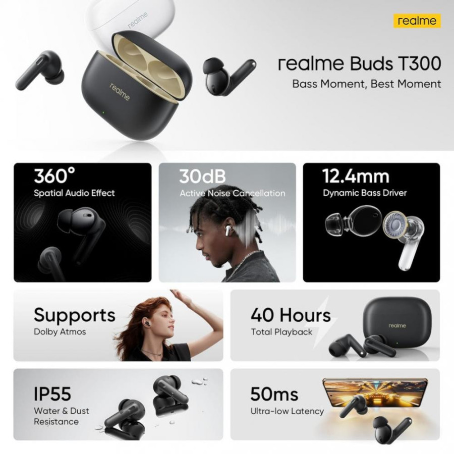 realme Buds T300 Stylish Black