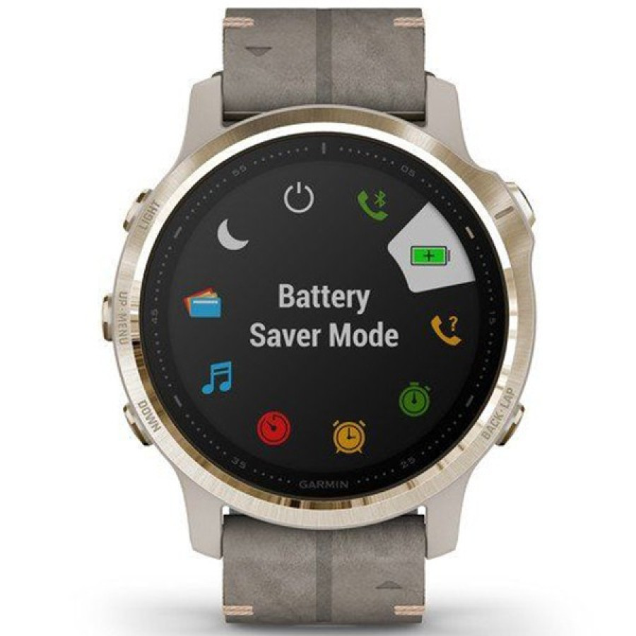Garmin Fenix 6S Pro Sapphire Light Gold with Shale Grey Leather Band (010-02159-40)