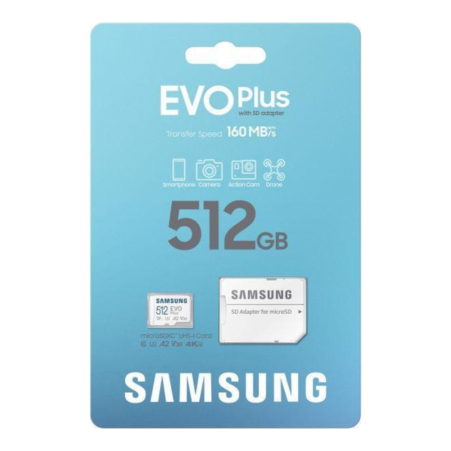 Samsung 512 GB microSDXC Class 10 UHS-I U3 V30 A2 EVO Plus + SD Adapter (MB-MC512SA)
