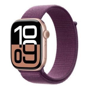 Apple Watch Series 10 GPS 46mm Rose Gold Aluminum Case w. Plum Sport Loop (MWWV3)