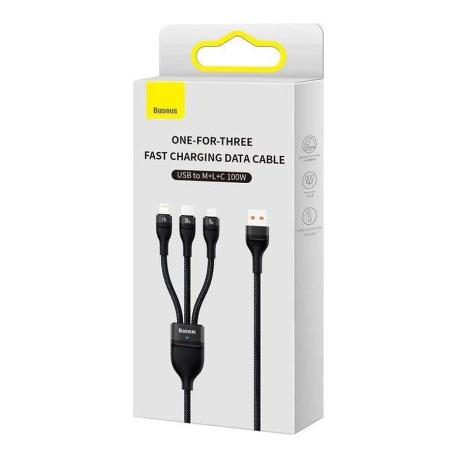 Baseus Flash Series II 100W 3-in-1 USB to Type-C/Lightning/Micro USB 1.2m Black (CASS030001)