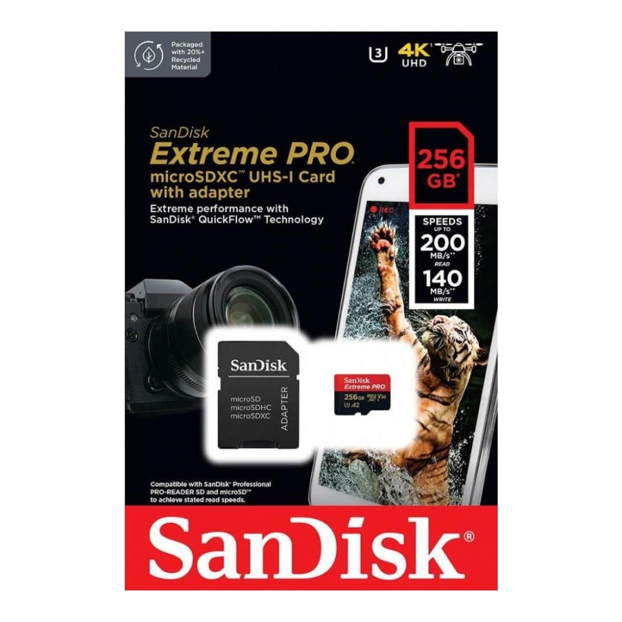 SanDisk 256 GB microSDXC UHS-I U3 Extreme Pro + SD Adapter SDSQXCD-256G-GN6MA