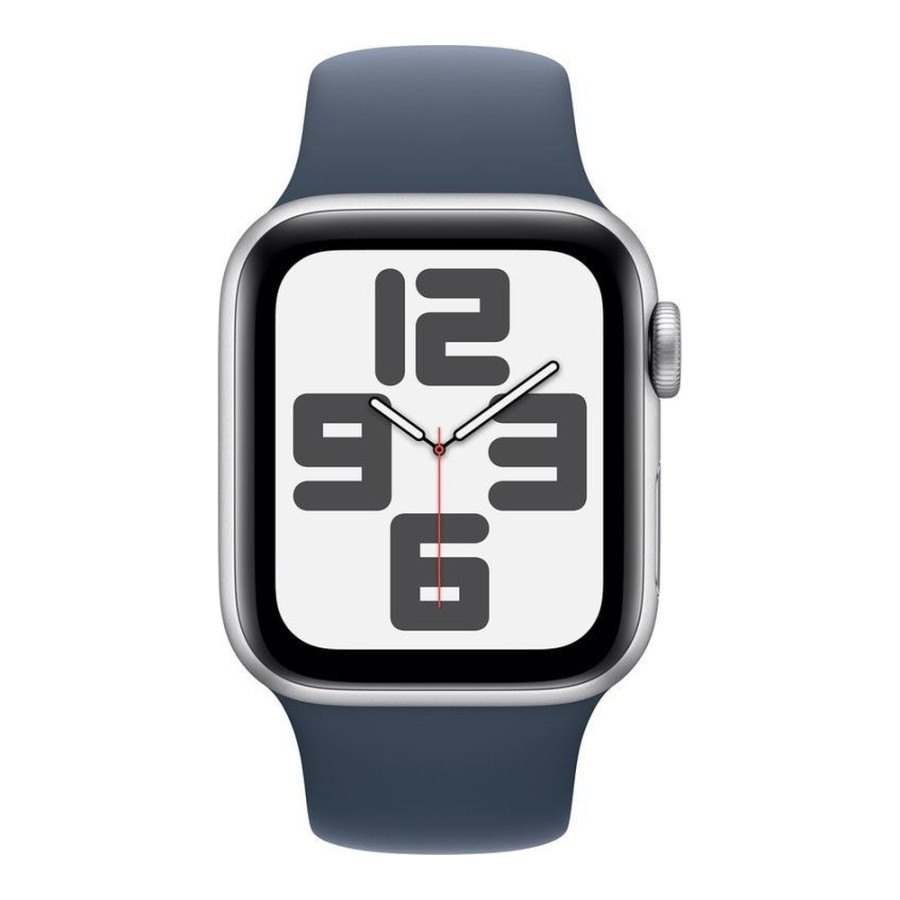 Apple Watch SE 2 GPS + Cellular 44mm Silver Aluminum Case w. Storm Blue Sport Band - M/L (MRHH3)
