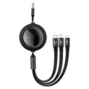 Baseus Bright Mirror Retractable Data Cable USB to Micro USB/Lightning/Type-C 3.5A 1.2m Black (CAMLT-MJ01)