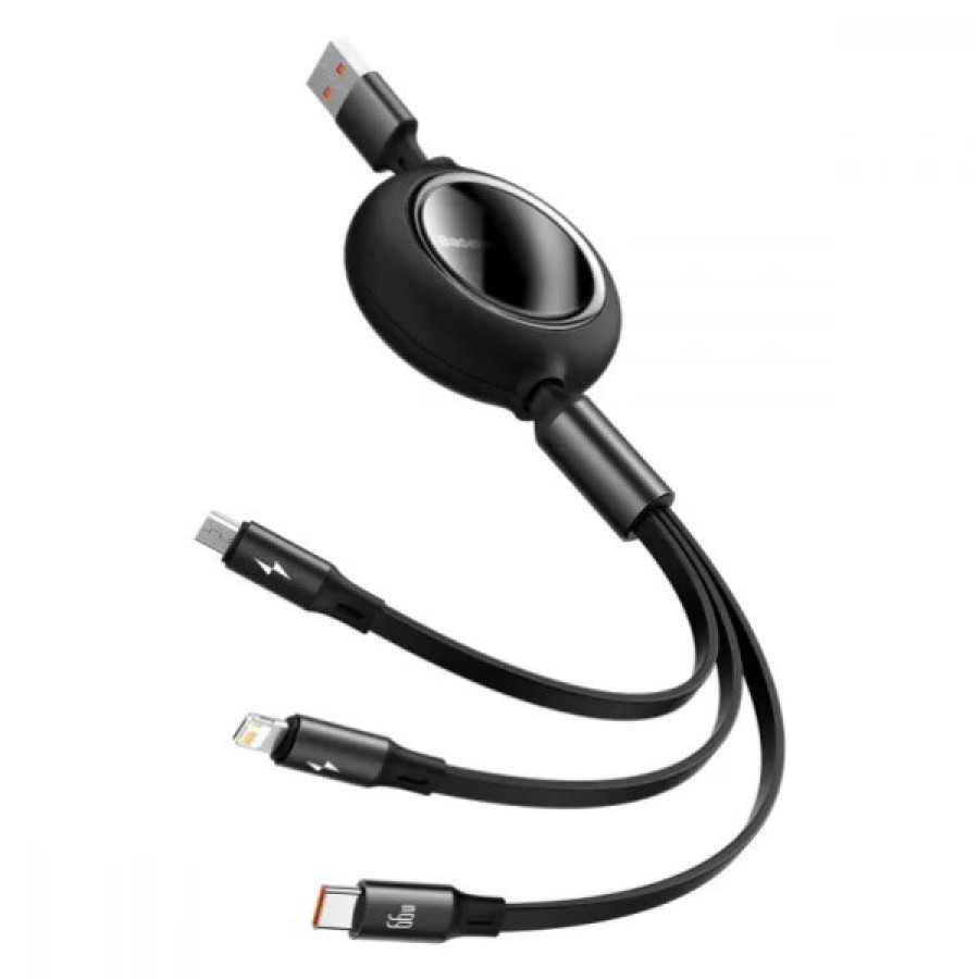 Baseus Bright Mirror Retractable Data Cable USB to Micro USB/Lightning/Type-C 3.5A 1.2m Black (CAMLT-MJ01)