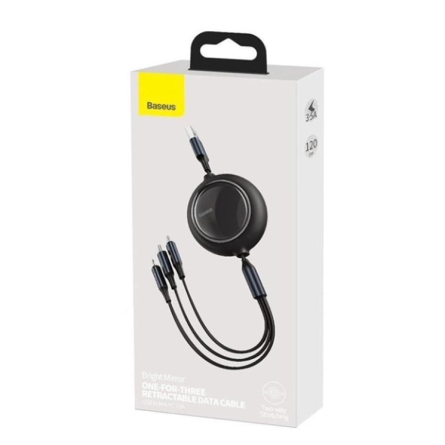 Baseus Bright Mirror Retractable Data Cable USB to Micro USB/Lightning/Type-C 3.5A 1.2m Black (CAMLT-MJ01)