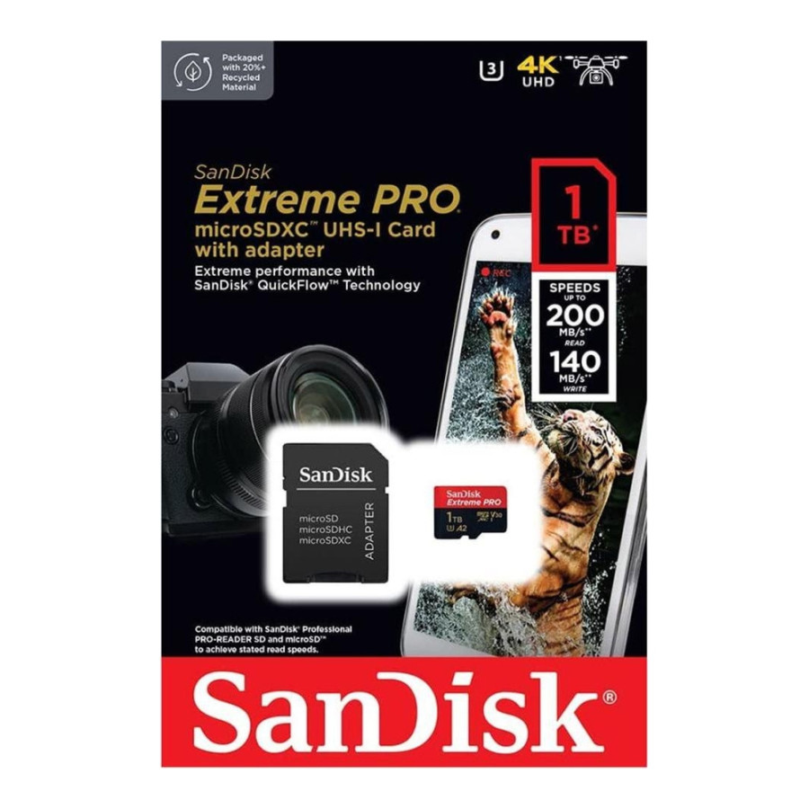 SanDisk 1 TB microSDXC UHS-I U3 Extreme Pro + SD Adapter (SDSQXCD-1T00-GN6MA)