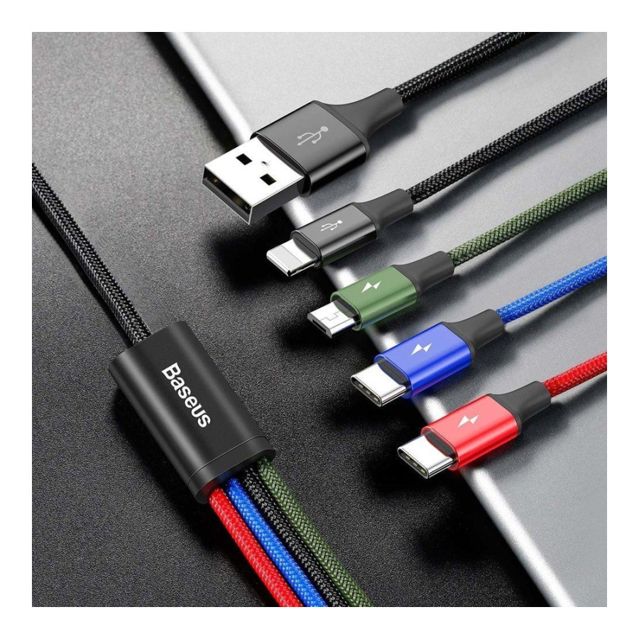 Baseus Rapid 4-in-1 USB-A to 2xUSB-C/Lightning/Micro-USB 1.2m Black (CA1T4-B01)