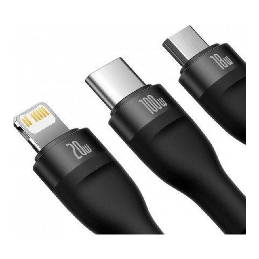 Baseus Flash Series II 3 in 1 USB Type-C to Type-C/Lightning/Micro USB 100W 1.5m Black (CASS030201)