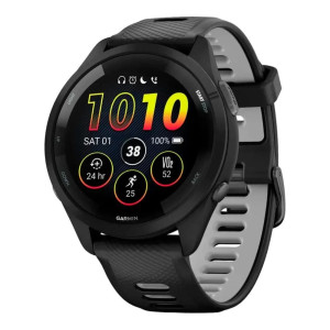 Garmin Forerunner 265 Black Bezel and Case w. Black/Powder Gray Silicone Band (010-02810-00/10/50)