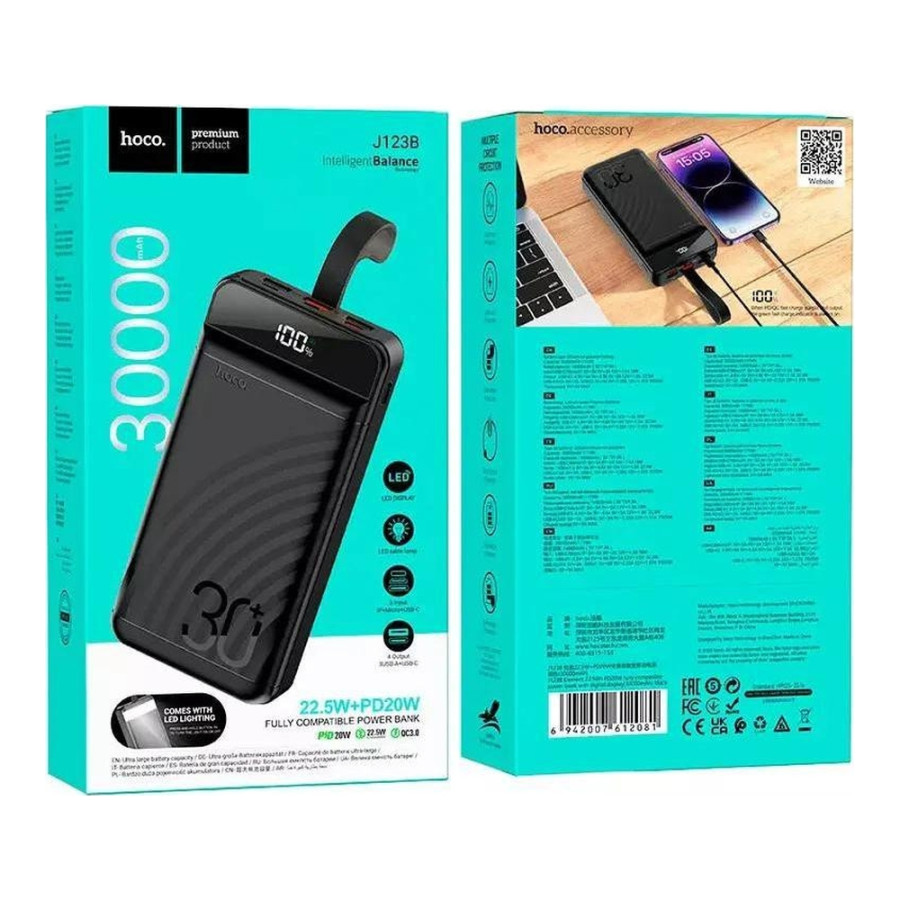 Hoco J123B Element 22.5W+PD20W fully compatible with LCD and LED-lamp 30 000mAh Black