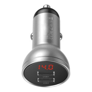 Baseus Digital Display Dual USB Car Charger Silver (CCBX-0S)