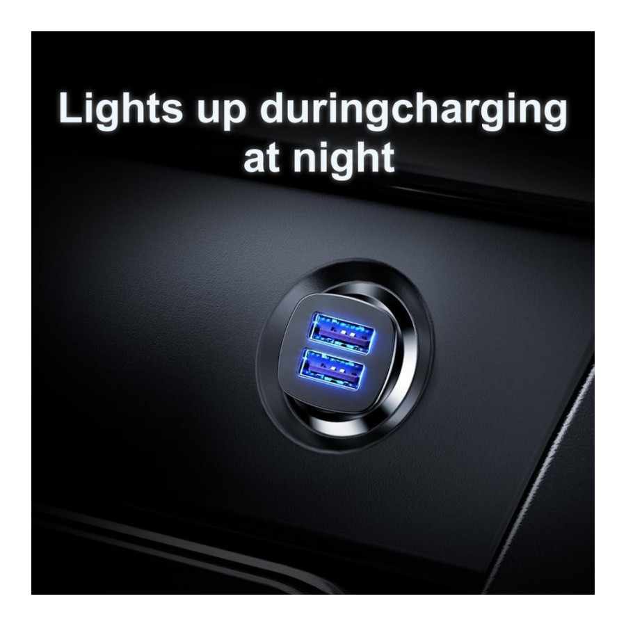 Baseus USB Car Charger Square Metal Quick Charger 3.0 2xUSB 30W Black (CCALL-DS01)