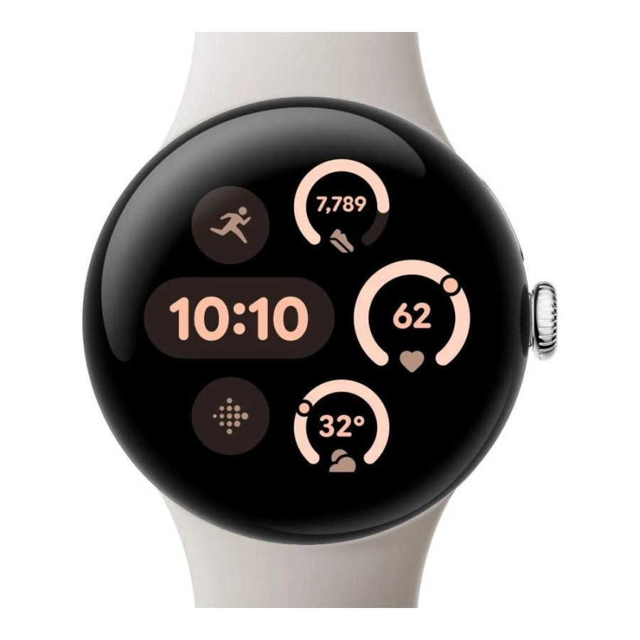 Google Pixel Watch 3 45 mm Wi-Fi Polished Silver Aluminum Case/Porcelain Active Band