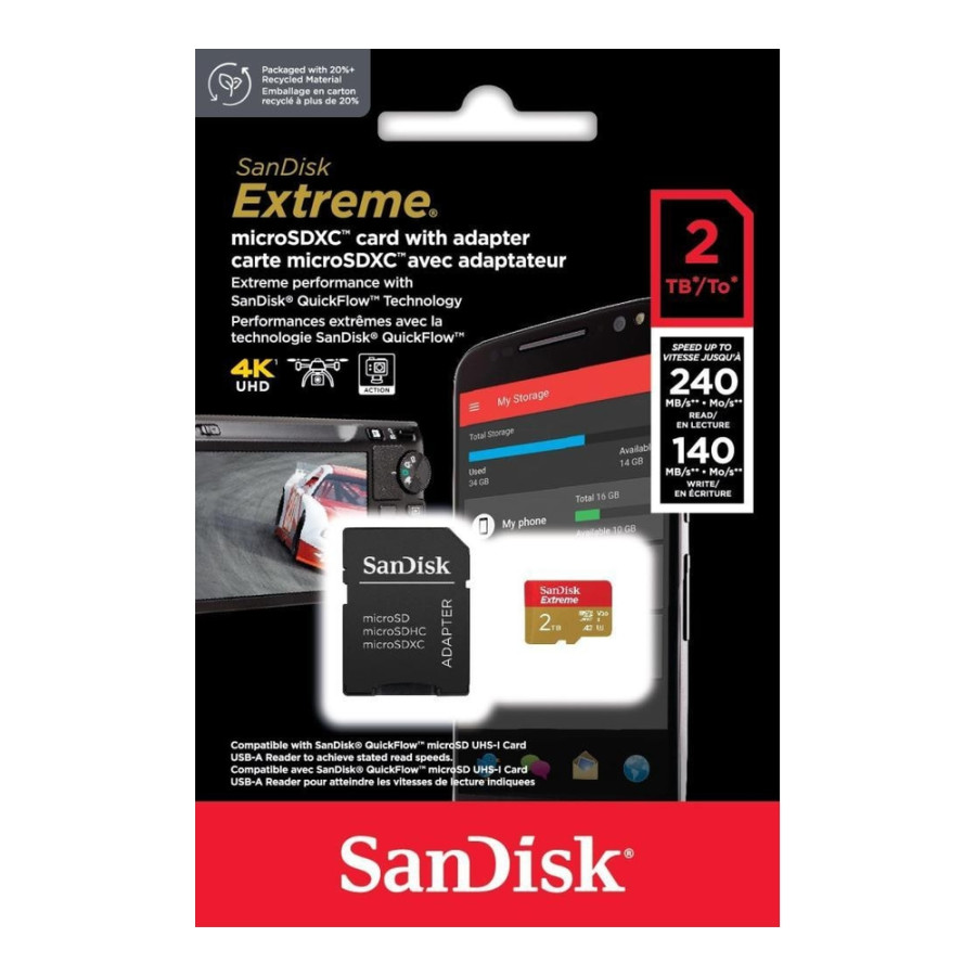 SanDisk 2 TB microSDXC U3 V30 A2 Extreme + Adapter SD (SDSQXAV-2T00-GN6MA, SDSQXAV-2T00-GN6MN)