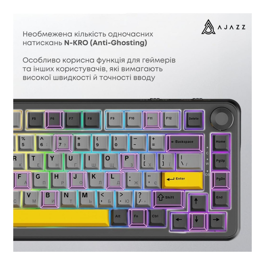 Ajazz AK820 Max Plus Black Grey Yellow (AK820MAX-DD-BGY)