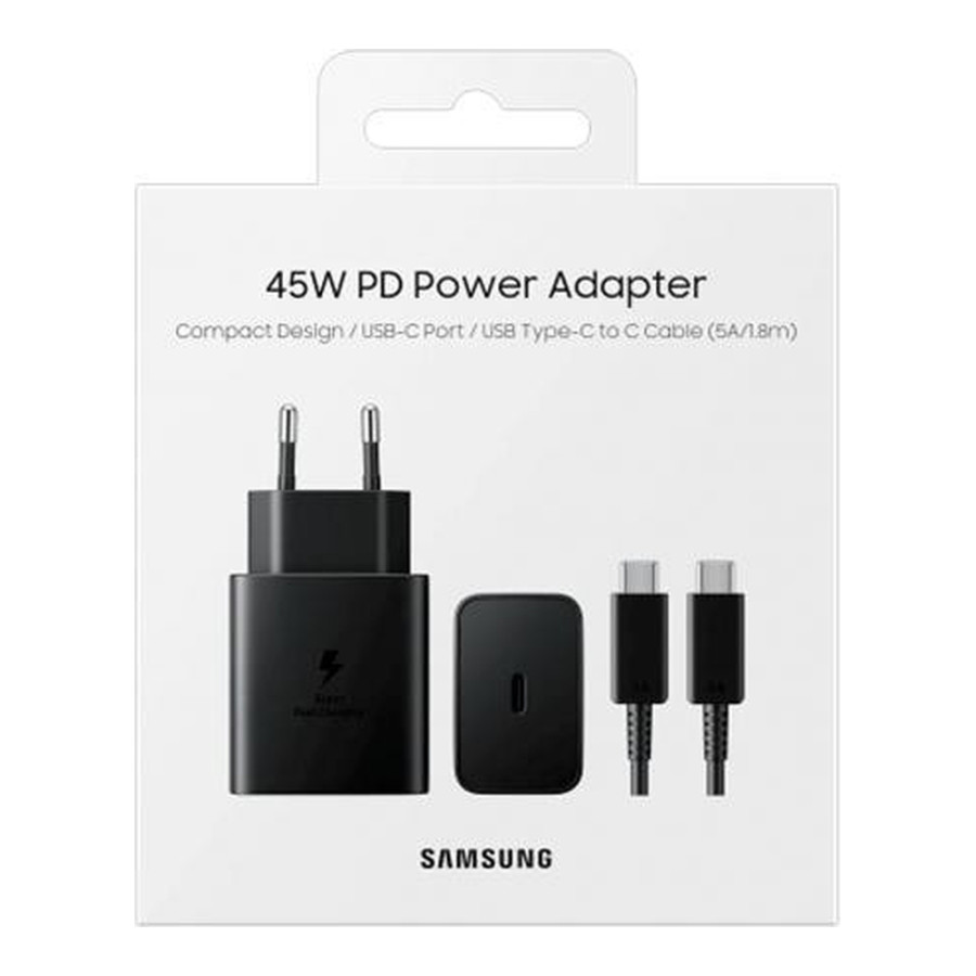 Samsung 45W PD Compact Power Adapter (with Type-C cable) Black (EP-T4510XBE) (High Copy)
