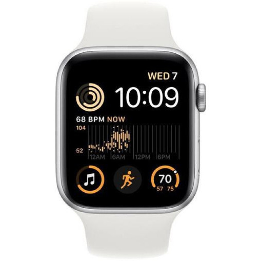 Apple Watch SE 2 GPS 44mm Silver Aluminum Case with White Sport Band - M/L (MNTJ3)