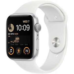 Apple Watch SE 2 GPS 44mm Silver Aluminum Case with White Sport Band - M/L (MNTJ3)