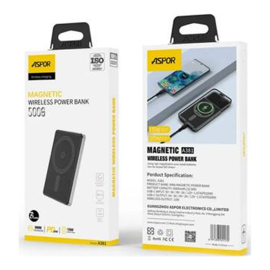 Aspor A381 Magnetic Wireless 5000mAh (Type-C/20W)- синій