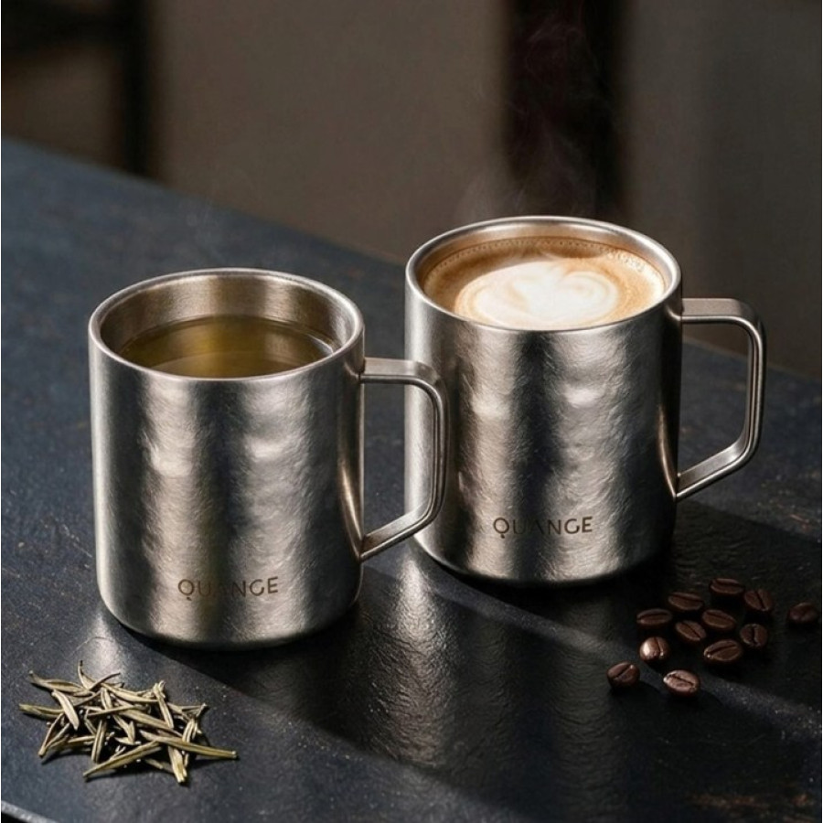 Quange Double-wall Pure Titanium Mug 420ml Silver (Ti201)