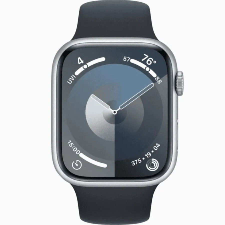 Apple Watch Series 9 GPS 45mm Silver Aluminum Case with Midnight Sport Band (MR9R3, MT593)