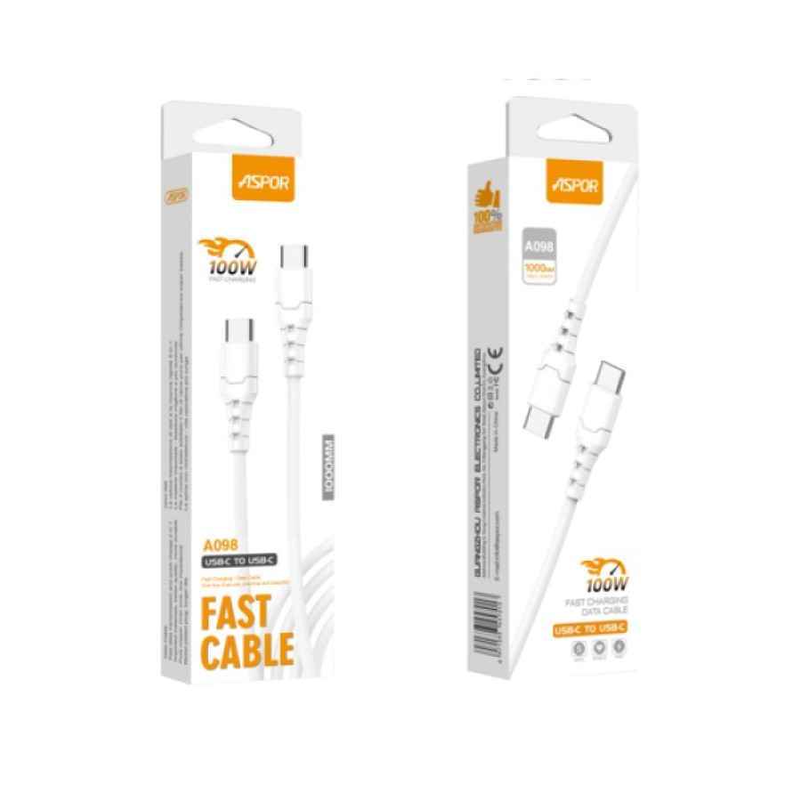 Aspor A098 Кабель PD Fast Charge Type-C - Type-C 100W/1м- білий