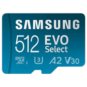 Samsung EVO Select 512 GB microSDXC Class 10 UHS-I U3 V30 A2 + SD Adapter (MB-ME512SA)