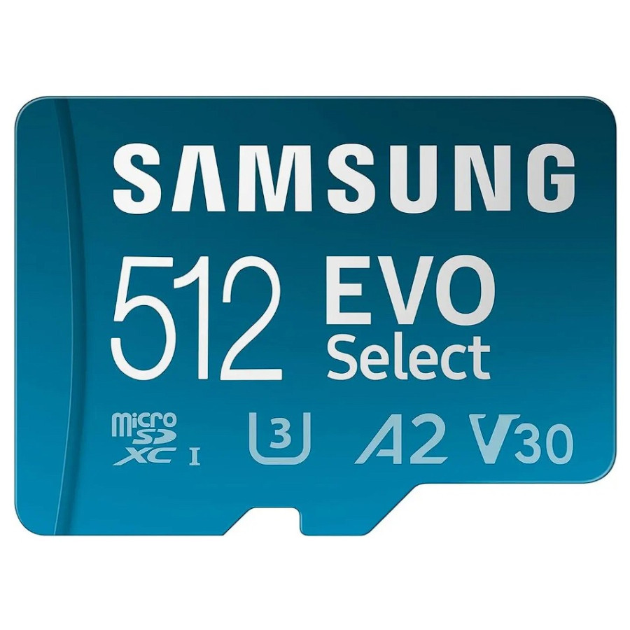 Samsung EVO Select 512 GB microSDXC Class 10 UHS-I U3 V30 A2 + SD Adapter (MB-ME512SA)