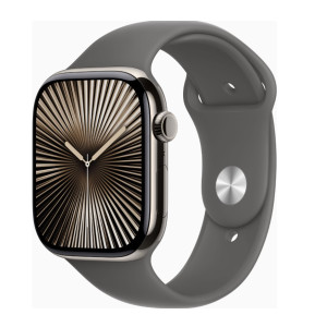 Apple Watch Series 10 GPS + Cellular 46mm Natural Titanium Case w. Stone Grey Sport Band - M/L (MWYA3)