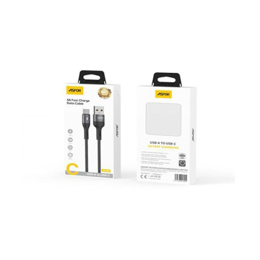 Aspor AC-53 USB кабель Type-C Nylon Braided Fast Charge 5A/1м- темно-сірий