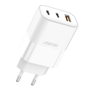 Aspor A883 Мережевий зарядний пристрій Fast Charger (USB/2USB-C/65W)- білий