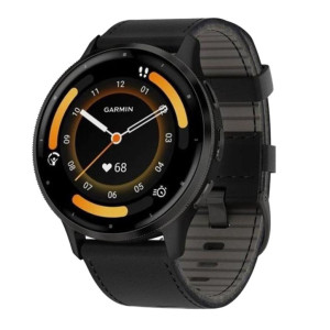 Garmin Venu 3 Slate S. Steel Bezel w. Black Case and Leather Band (010-02784-52/02)