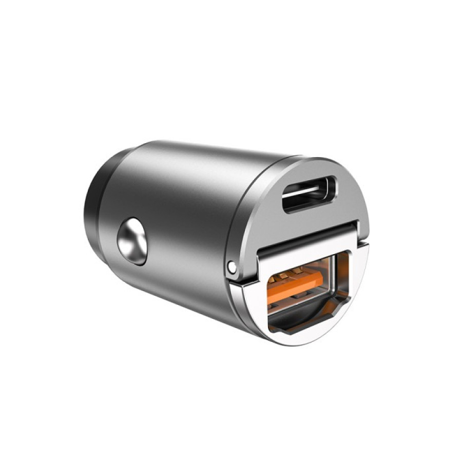 Aspor A908 Автомобільний зарядний пристрій Mini Metal (USB/USB-C/4.8A/30W)- графітовий