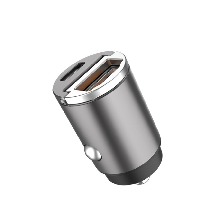 Aspor A908 Автомобільний зарядний пристрій Mini Metal (USB/USB-C/4.8A/30W)- графітовий