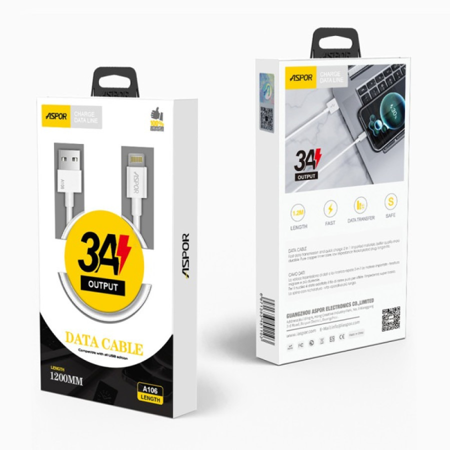 Aspor A107 USB кабель Type-C Econom пак 2.1A/1.2м- білий