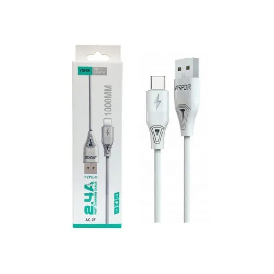 Aspor AC-07 USB кабель Type-C 2.4A/1м- білий