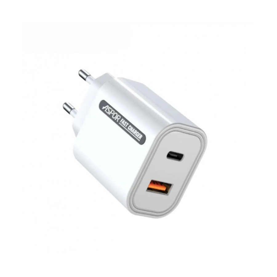 Aspor A806 Мережевий зарядний пристрій Fast Charger (USB/USB-C/3A/33W)- білий