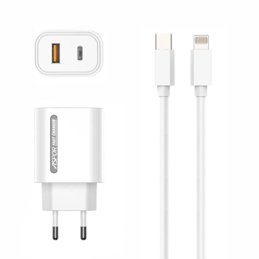 Aspor A806 Мережевий зарядний пристрій Fast Charger (USB/USB-C/3A/33W)- білий