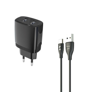 Aspor A811 Мережевий зарядний пристрій (2USB/2.4A) + USB кабель Type-C- чорний